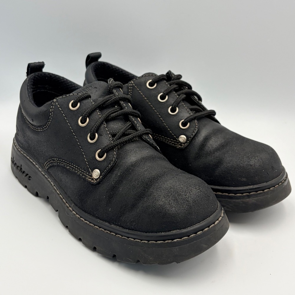 Vintage Skechers Y2K Black Leather Oxford Shoes Womens 7.5 Lug Sole Chunky 2174 - Picture 5 of 14